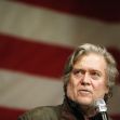 Steve Bannon speaking at an event with an American flag backdrop. Steve Bannon speaking at an event with an American flag backdrop.