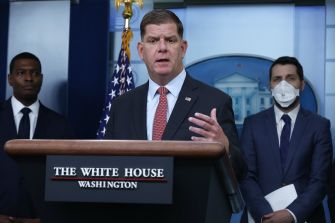Marty Walsh, U.S. Secretary of Labor, speaks at a White House press briefing about changes to the classification of app-based drivers.