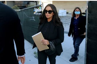 Vanessa Bryant leaving a courthouse during the trial regarding the sharing of crash photos related to the death of her husband, Kobe Bryant, and daughter, Gianna.