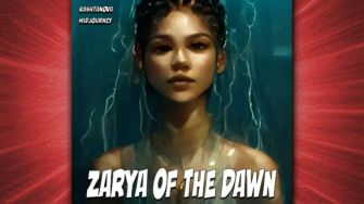 An AI-generated image of a character from the comic "Zarya of the Dawn," created using the Midjourney tool.
