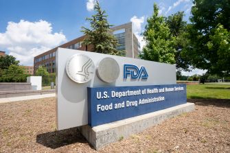 Sign for the U.S. Food and Drug Administration (FDA) outside their headquarters building.