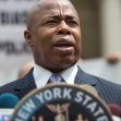 New York City Mayor Eric Adams speaking at a press conference. New York City Mayor Eric Adams speaking at a press conference.
