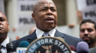New York City Mayor Eric Adams speaking at a press conference.