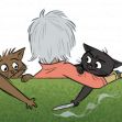 An animated scene featuring a character interacting with a group of whimsical cats. An animated scene featuring a character interacting with a group of whimsical cats.