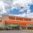 Exterior view of a Home Depot store with the American flag flying above. Exterior view of a Home Depot store with the American flag flying above.