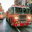 Fire trucks responding to a construction fire in the Bronx. Fire trucks responding to a construction fire in the Bronx.