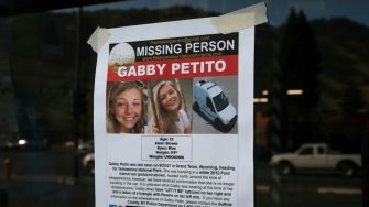 Missing person poster for Gabby Petito displaying her photo and details about her disappearance.