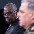 Image of U.S. Secretary of Defense Lloyd J. Austin III and a military officer during a press conference, discussing new sexual assault resolution procedures in the military. Image of U.S. Secretary of Defense Lloyd J. Austin III and a military officer during a press conference, discussing new sexual assault resolution procedures in the military.