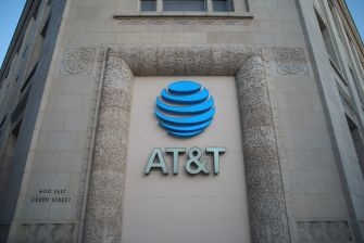 AT&T building exterior with the company logo prominently displayed.