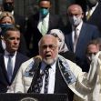 Rabbi Abraham Cooper, center, of the Simon Wiesenthal Center, speaks in front of civic and faith leaders outside the Los Angeles City Hall, May 20, 2021. (AP Photo/Marcio Jose Sanchez)