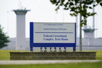 Signage for the Federal Bureau of Prisons, Federal Correctional Complex in Terre Haute.