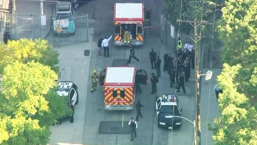 Police and emergency crews respond to Sal Castro Middle School following a shooting on Feb. 1, 2018. (Credit: KTLA)