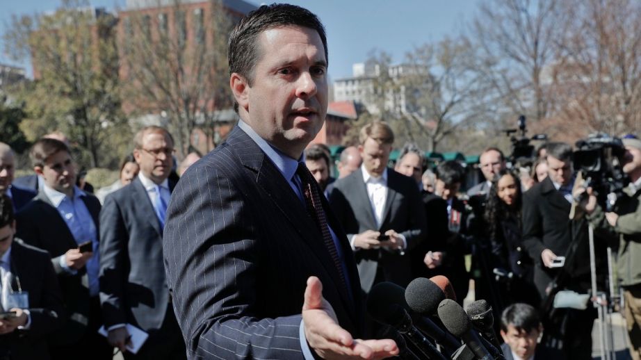 Rep. Devin Nunes (R-California) speaks with reporters outside the White House in Washington following a meeting with then President Donald Trump, file photo, March 22, 2017.