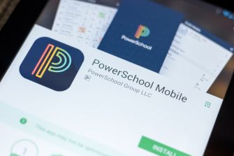 PowerSchool Mobile app interface on a tablet screen.