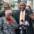 Civil rights attorney Benjamin Crump addresses media on behalf of his client, retired teacher Linda Stephens, left, during a press conference in front of the Orange County Courthouse in Orlando, Thursday, February 2, 2023. Crump is filing a lawsuit against Mid-Florida Credit Union after Stephens, 70, was arrested, jailed and injured during a dispute over a bank deposit error regarding her account at MFCU. (Joe Burbank/Orlando Sentinel)
