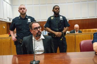 Mark Measures, president of talent agency KMR, appearing in a courtroom during his arraignment on fraud charges.