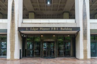 Entrance to the J. Edgar Hoover FBI Building in Washington, D.C.
