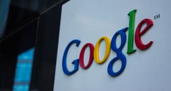 Google logo displayed on a sign, highlighting the company's branding.