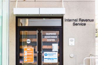 Entrance to a Taxpayer Assistance Center at the Internal Revenue Service (IRS) building.