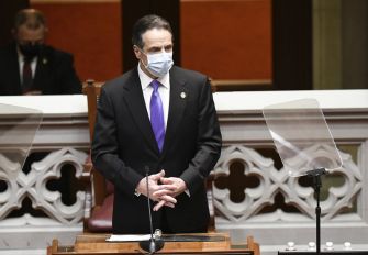 Governor Cuomo speaking about the COVID-19 Emergency Eviction and Foreclosure Prevention Act in the New York legislature.