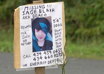 Missing persons poster for Sage Blair, featuring a photo, description, and contact information.