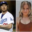 Image split showing a baseball player in a Los Angeles Dodgers uniform on the left and a woman in a brown top on the right. Image split showing a baseball player in a Los Angeles Dodgers uniform on the left and a woman in a brown top on the right.