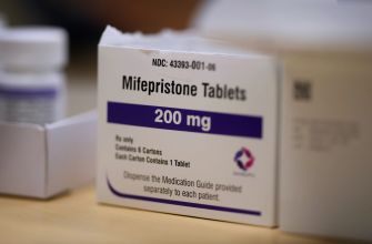 Packaging of mifepristone tablets, a medication used for medical abortion.