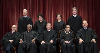 The current justices of the United States Supreme Court posing for an official group photograph.