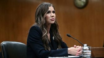 Homeland Security Secretary Kristi Noem testifies during a Senate hearing.