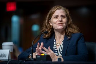 Ur Jaddou speaking during her confirmation hearing for Director of Citizenship and Immigration Services.