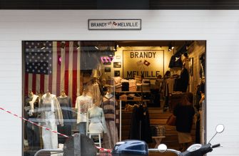 Brandy Melville store front displaying apparel and branding.