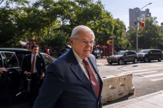 U.S. Senator Bob Menendez arriving at court during his corruption trial.