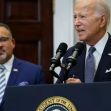 President Joe Biden delivering remarks on student loan forgiveness, with Education Secretary Miguel Cardona in the background. President Joe Biden delivering remarks on student loan forgiveness, with Education Secretary Miguel Cardona in the background.