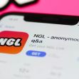 Screenshot of the NGL anonymous messaging app on a smartphone, displaying its logo and download details. Screenshot of the NGL anonymous messaging app on a smartphone, displaying its logo and download details.