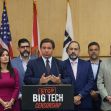 Governor DeSantis speaks at a press conference about the Stop Social Media Censorship Act, flanked by supporters in front of a sign that reads "STOP BIG TECH CENSORSHIP." Governor DeSantis speaks at a press conference about the Stop Social Media Censorship Act, flanked by supporters in front of a sign that reads "STOP BIG TECH CENSORSHIP."