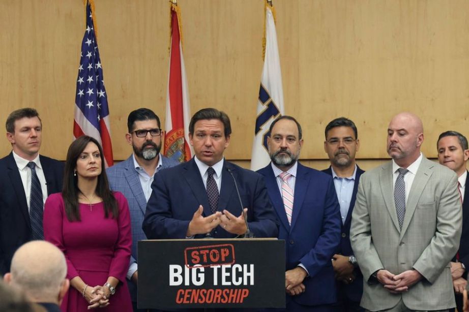 Florida’s governor, Ron DeSantis, during a press conference after signing the Stop Social Media Censorship Act in Miami.