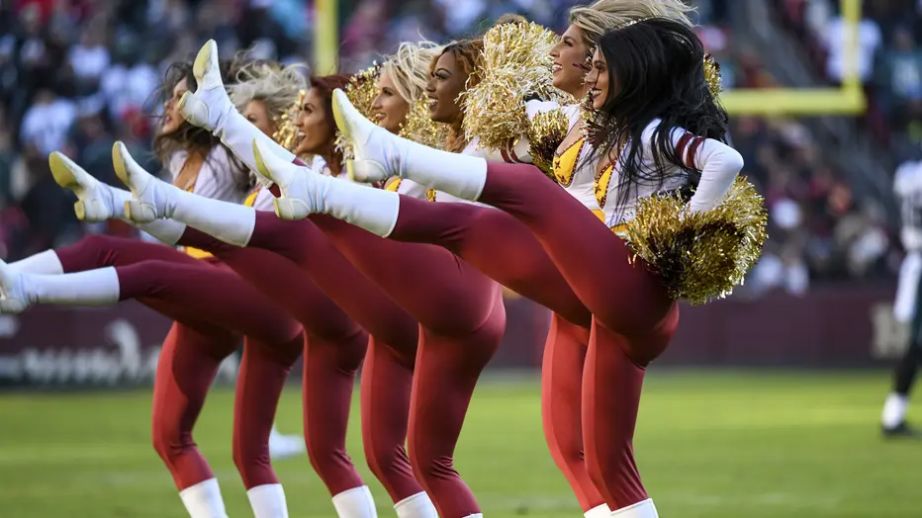 The Washington Football Team cheerleaders perform during the game against the Philadelphia Eagles on December 15, 2019, at FedEx Field in Landover, MD