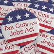 Buttons featuring the text "Tax Cuts and Jobs Act" on a patriotic red, white, and blue background. Buttons featuring the text "Tax Cuts and Jobs Act" on a patriotic red, white, and blue background.