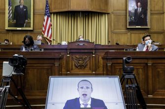 A congressional hearing on antitrust violations featuring a video call with a tech CEO.