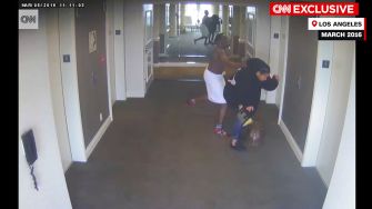 Security footage showing an assault incident in a hotel hallway in Los Angeles, March 2016.