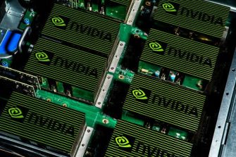 Nvidia graphics processing units arranged in a server.