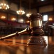 A wooden gavel resting on a table in a courtroom setting, symbolizing legal proceedings and justice. A wooden gavel resting on a table in a courtroom setting, symbolizing legal proceedings and justice.
