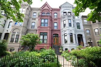 Row of historic townhouses in a residential neighborhood in Washington D.C.