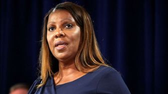 New York Attorney General Letitia James speaking at a press conference.