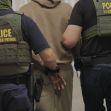 Two U.S. Border Patrol officers escorting an individual in handcuffs, wearing police vests and with their backs to the camera. Two U.S. Border Patrol officers escorting an individual in handcuffs, wearing police vests and with their backs to the camera.