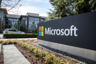 Microsoft office sign outside a building.