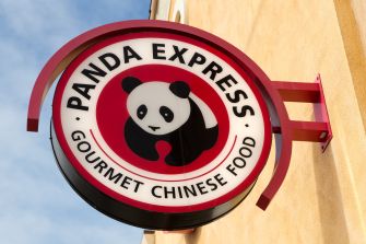 Panda Express restaurant sign featuring a panda graphic and the text "PANDA EXPRESS GOURMET CHINESE FOOD."