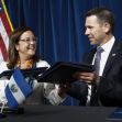 Then Acting Secretary of Homeland Security Kevin McAleenan with El Salvador Foreign Affairs Minister Alexandra Hill