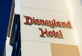 Signage of the Disneyland Hotel in Southern California.