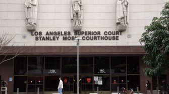 Exterior view of the Los Angeles Superior Court, Stanley Mosk Courthouse.